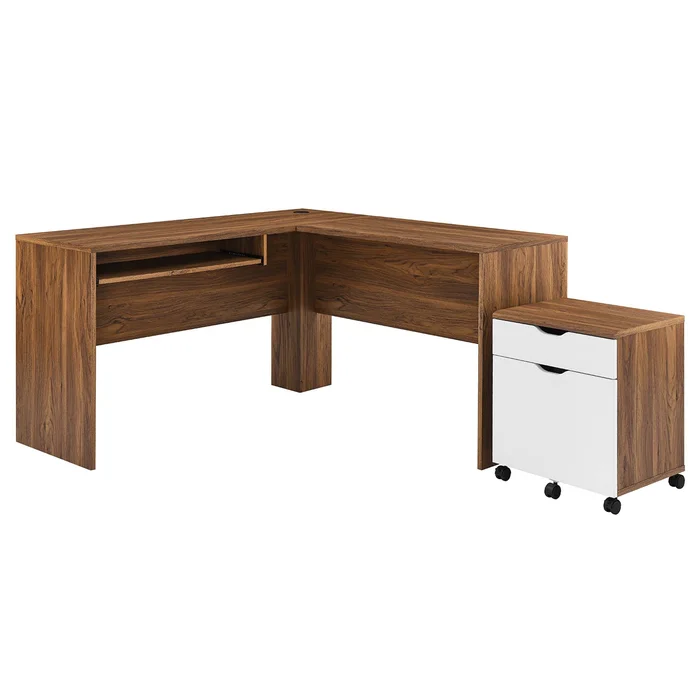 Modway Outlet Envision Wood Desk and File Cabinet Set by Modway Office Furniture Furniture Walnut White – EEI-5823-WAL-WHI