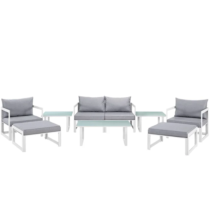Modway Outlet Fortuna 9 Piece Outdoor Patio Sectional Sofa Set by Modway Outdoor Furniture Furniture White Gray – EEI-1719-WHI-GRY-SET