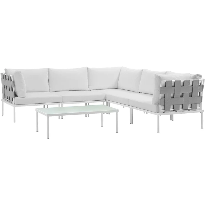 Modway Outlet Harmony 6 Piece Outdoor Patio Aluminum Sectional Sofa Set by Modway Outdoor Furniture Furniture White White – EEI-2627-WHI-WHI-SET