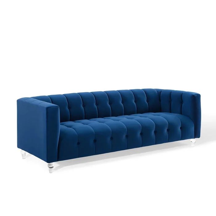 Modway Outlet Mesmer Channel Tufted Button Performance Velvet Sofa by Modway Living Room Furniture Navy – EEI-3882-NAV
