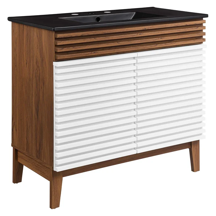 Modway Outlet Render 36″ Bathroom Vanity by Modway Bathroom Furniture White Walnut Black – EEI-5396-WHI-WAL-BLK