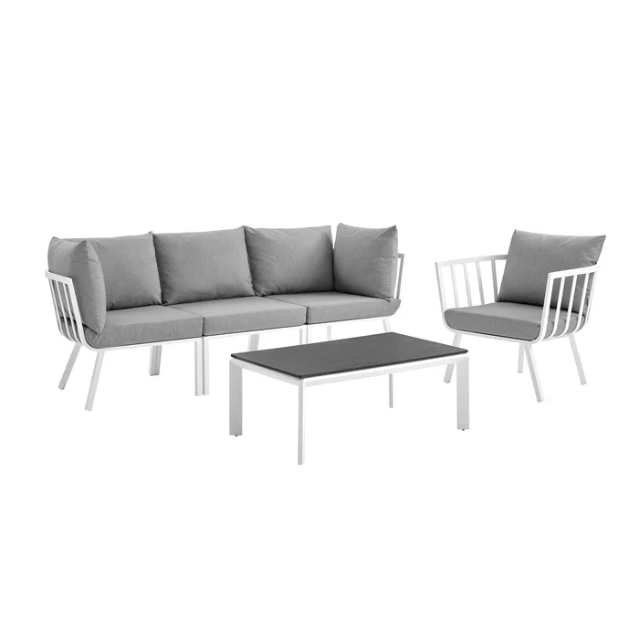 Modway Outlet Riverside 5 Piece Outdoor Patio Aluminum Set by Modway Outdoor Furniture Furniture White Gray – EEI-3783-WHI-GRY