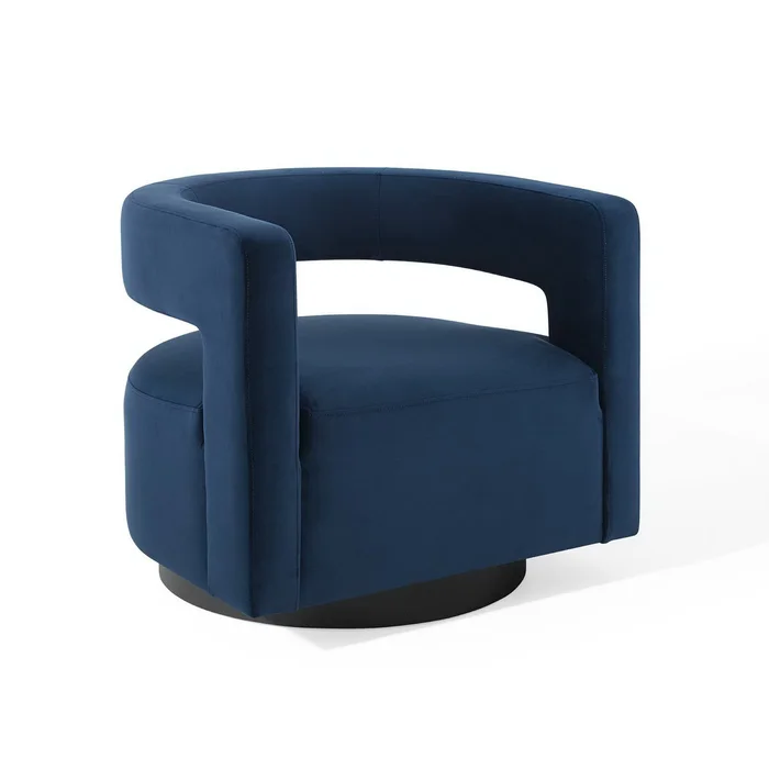 Modway Outlet Spin Cutaway Performance Velvet Swivel Armchair by Modway Living Room Furniture Midnight Blue – EEI-3947-MID