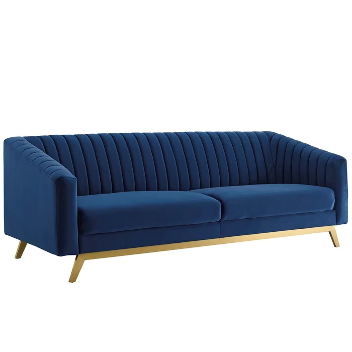 Modway Outlet Valiant Vertical Channel Tufted Performance Velvet Sofa by Modway Living Room Furniture Navy – EEI-3403-NAV