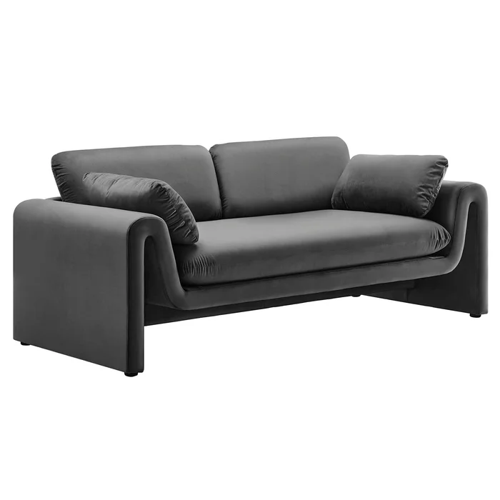 Modway Outlet Waverly Performance Velvet Sofa by Modway Living Room Furniture Gray – EEI-6382-GRY