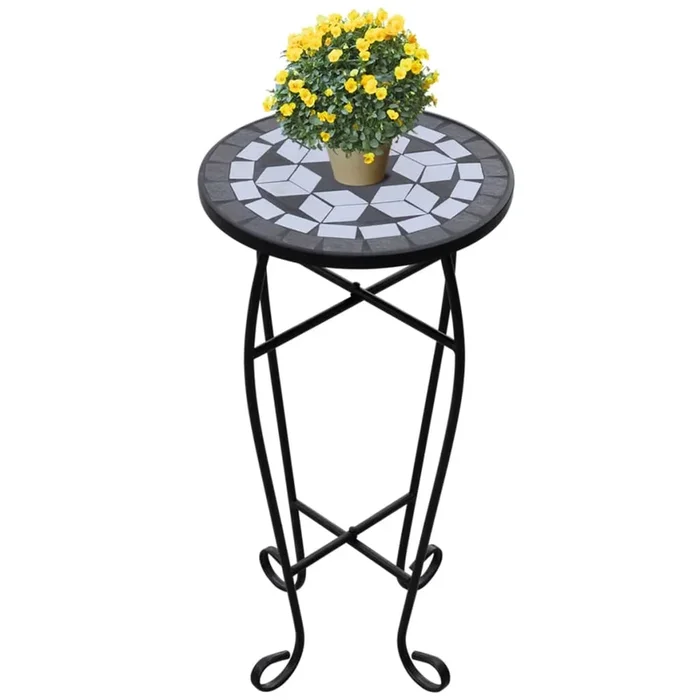 Mosaic Side Table Plant Table White