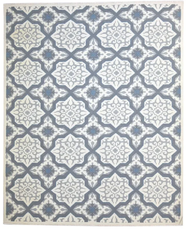 Nalani Wool Off-White Rug 8′ X 10′ Modern Flatweave Moroccan Trellis