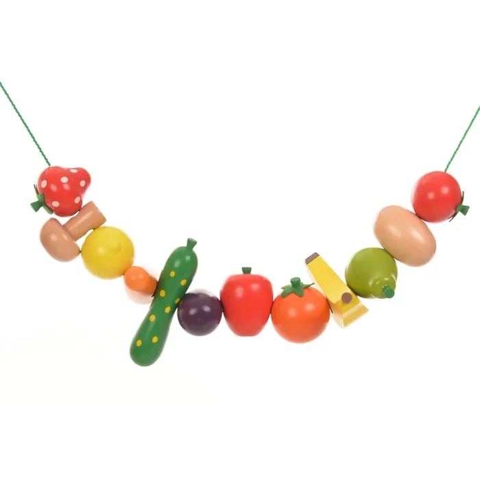 Natural Wooden Threading Toy Threading Fruit & Veg 24 Pcs