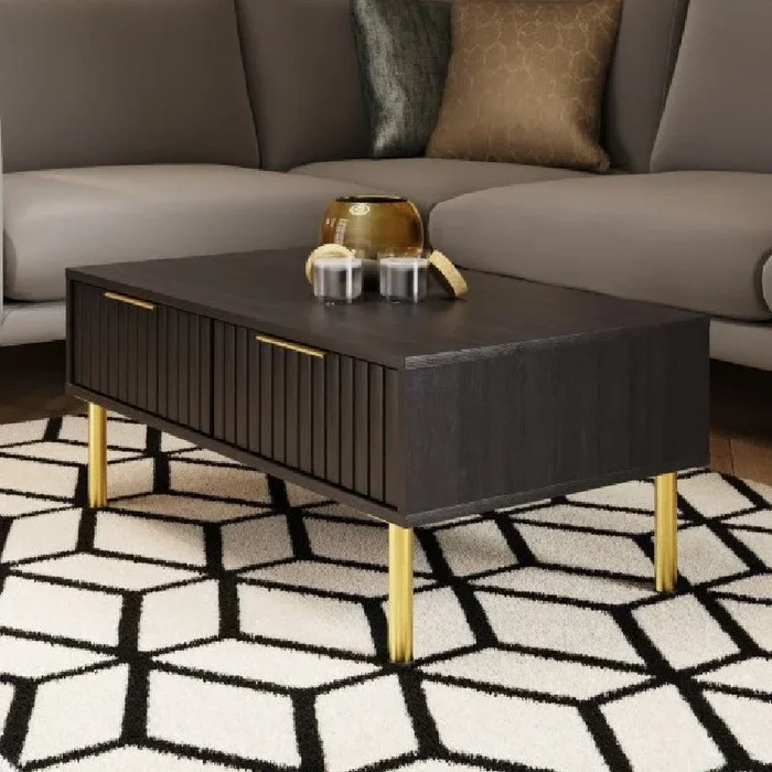 Nervata Black Coffee Table with Gold Legs