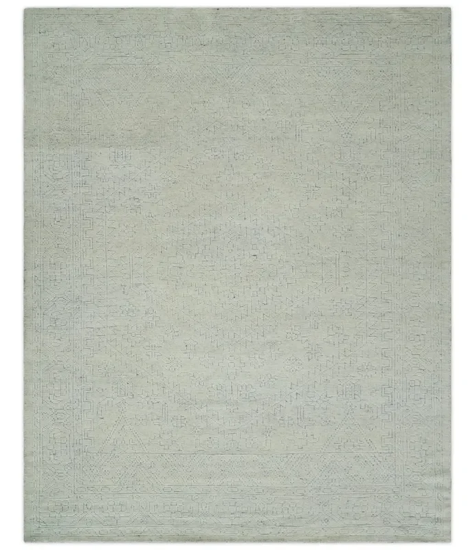Neutral Contemporary 8×10 Medallion Beige 8×10 Hand knotted wool area rug