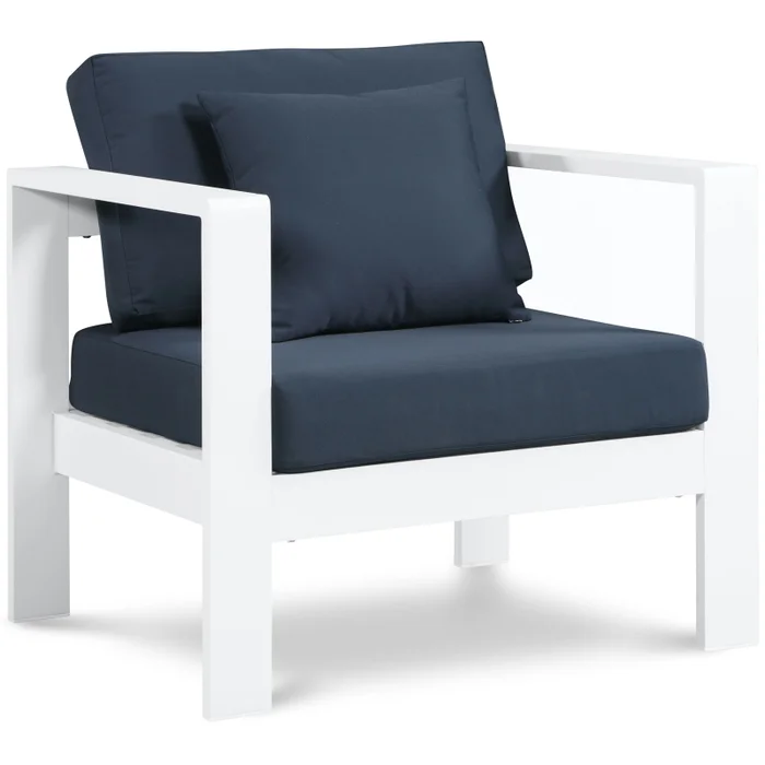Nizuc – Outdoor Patio Arm Chair With White Frame – Navy