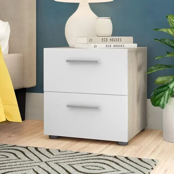 Oak Structure/White High Gloss Dillwyn 16.65” Tall 2 – Drawer Nightstand