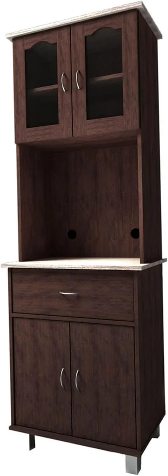 Oakestry Kitchen Cabinet with Top and Bottom Enclosed Cabinet Space 1-Drawer plus Large Open Space for Microwave in Chocolate-Grey