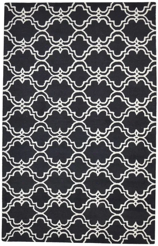 Odetta Black Wool Rug 5′ X 8′ Modern Hand Tufted Moroccan Trellis