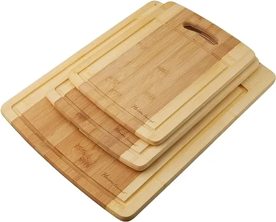 Organic Bamboo Cutting Board w/ Drip Groove & 3 Various Sizes