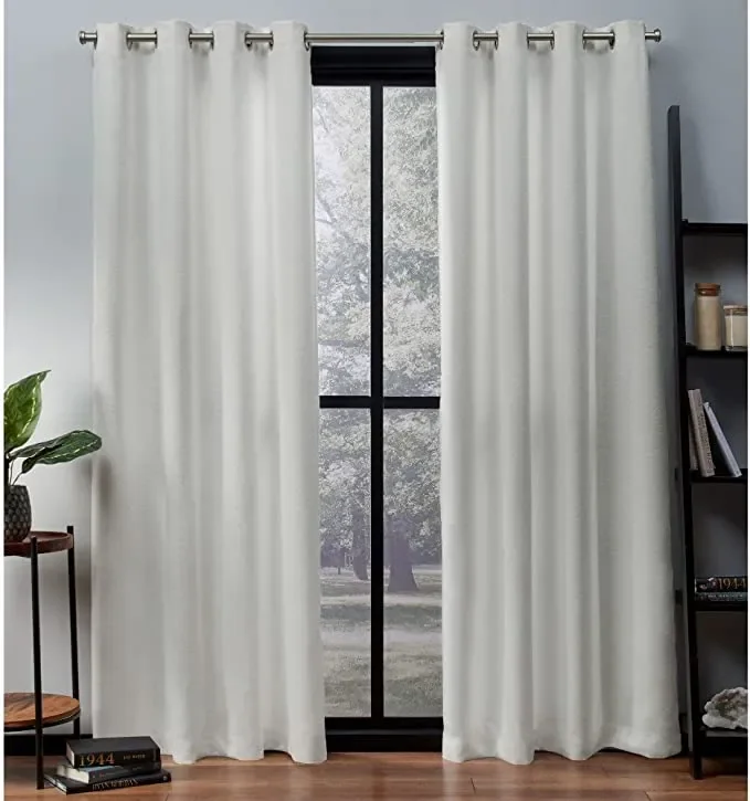 Oxford Textured Sateen Room Darkening Blackout Grommet Top Curtain Panel Pair, 52″x96″, Vanilla
