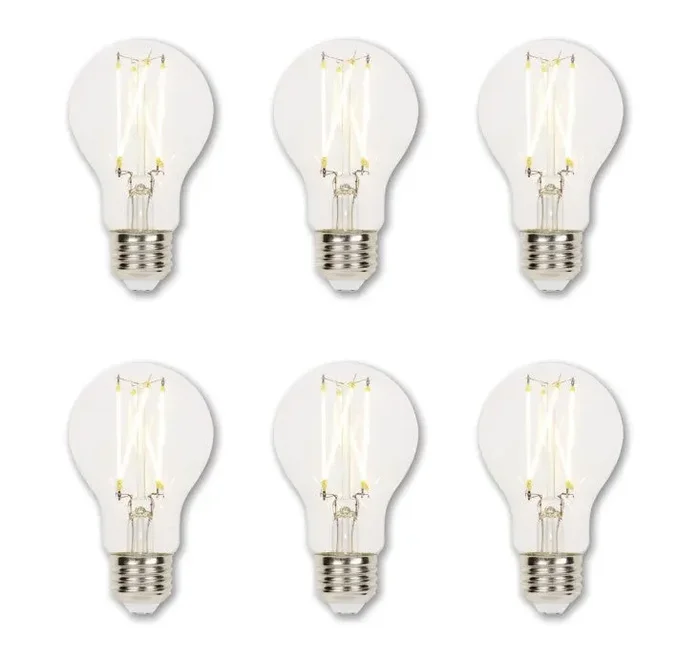 Pack of (6) 9 Watt Dimmable A19 Medium (E26) LED Bulbs