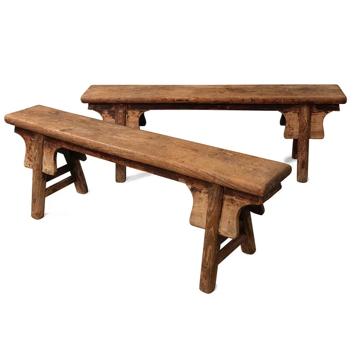 Pair of Narrow Elm Benches
