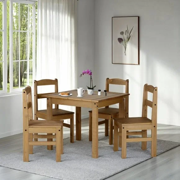 Panama Waxed Pine Dining Table Set with 4 Chairs