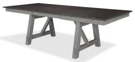 Parawood & Mindi Wood Newport Refectory Leaf Trestle Extension Table in Smokey Grey Finish