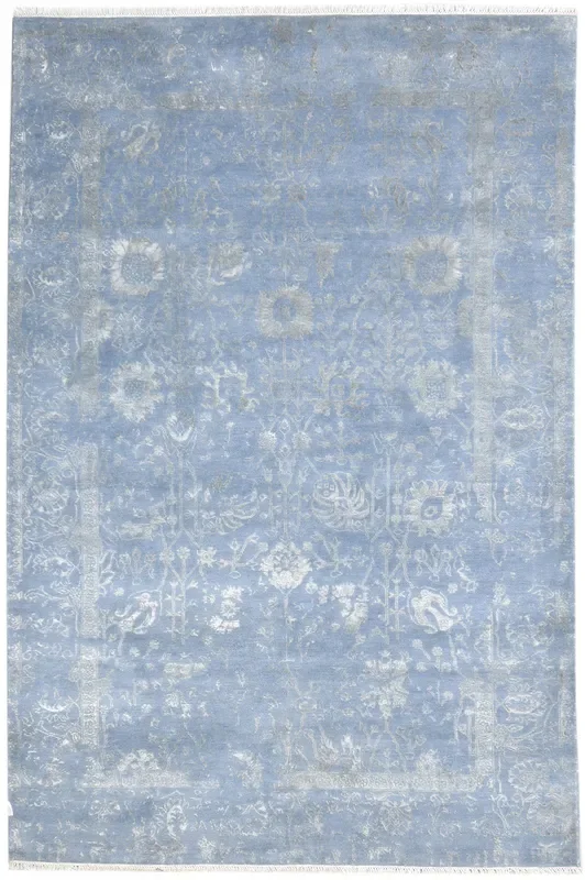 Patsy Hand Knotted Blue Wool / Silk Rug 6X9 Persien Kashan Oriental