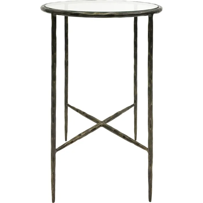 Patterdale Hand Forged Side Table Dark Bronze Finish with? Glass Top
