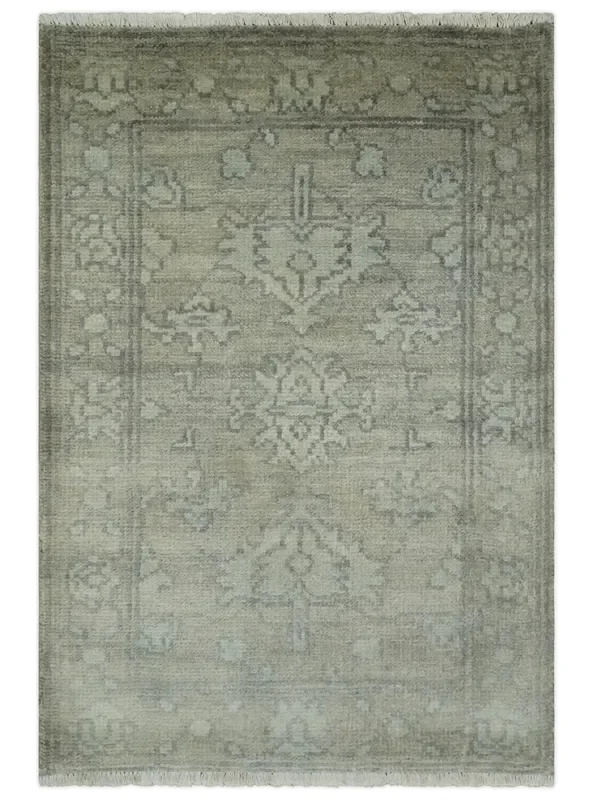 Persian Oushak 2×3 Hand Knotted Beige and Gray Traditional Wool Rug | N5423