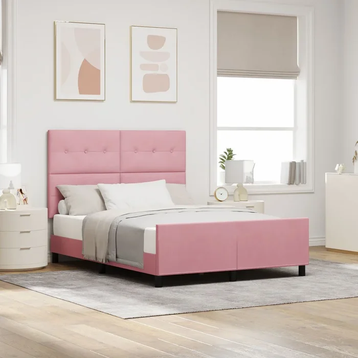 Pink Velvet Bed Frame 140X190 Cm