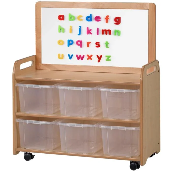 Playscapes Mobile Tall Unit With Display & Mirror Back & Magnetic Divider – 6 x Plastic Trays