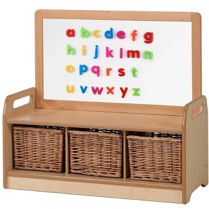 Playscapes Static Low Level Storage Unit & Magnetic Panel – 3 x Wicker Baskets