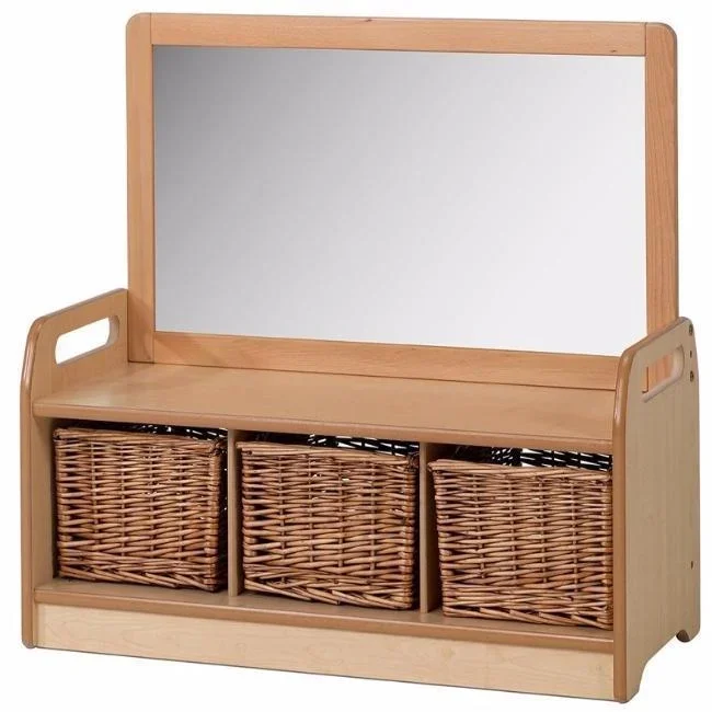 Playscapes Static Low Level Storage Unit & Mirror Panel – 3 x Wicker Baskets