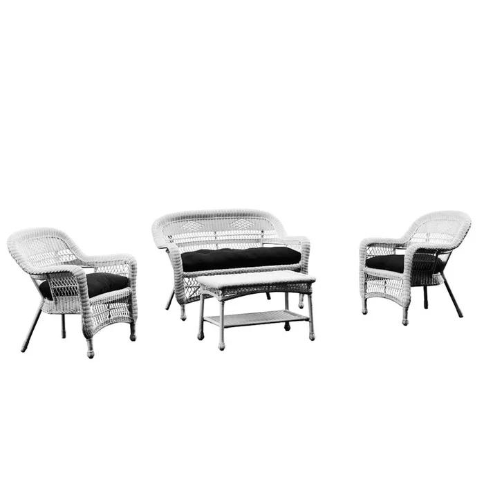 Portside White 4pc Outdoor Set Black Cushion, Wicker