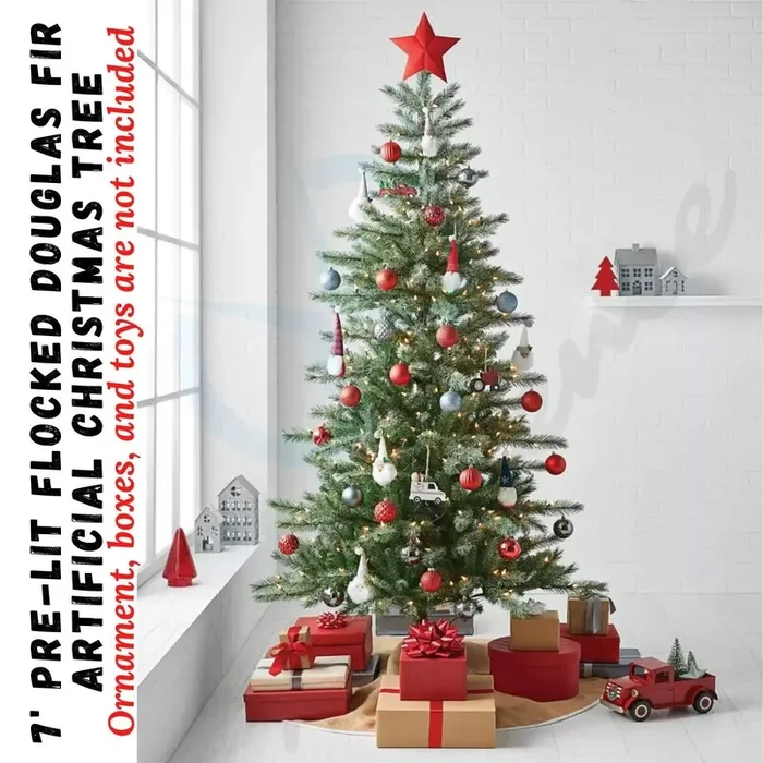 Pre-Lit Flocked Douglas Fir Artificial Tree Clear Lights
