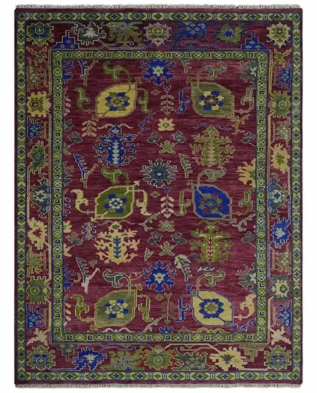 Purple, Green and Blue Hand knotted Traditional Oushak 9×12 wool Area Rug