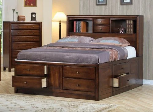 Queen Size Bed – Hillary Queen Size Storage Bed in Warm Brown – Coaster – 200609Q
