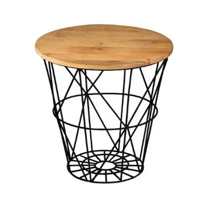 Ravi Iron base solid wood top side table