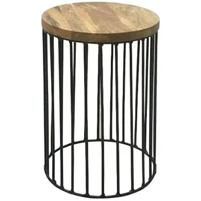 Ravi Iron base solid wood top side table -Small