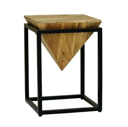 Ravi Iron base solild Wood Diamond Stool – Small
