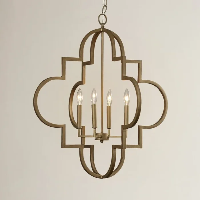 Reidar 4-Light Lantern Geometric Chandelier, Brushed Gold – 28.25″ (#159)