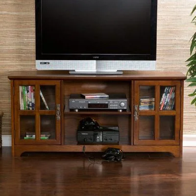 Remington Media Stand in Mission Oak – Holly and Martin