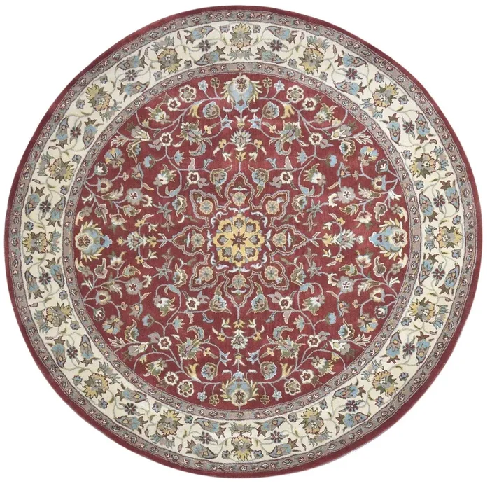 Robin Red Wool Rug 8′ X 8′ Persian Hand Tufted Kashan Oriental Round