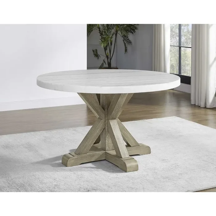 Round BLACK Top Solid Wood Base Dining Table