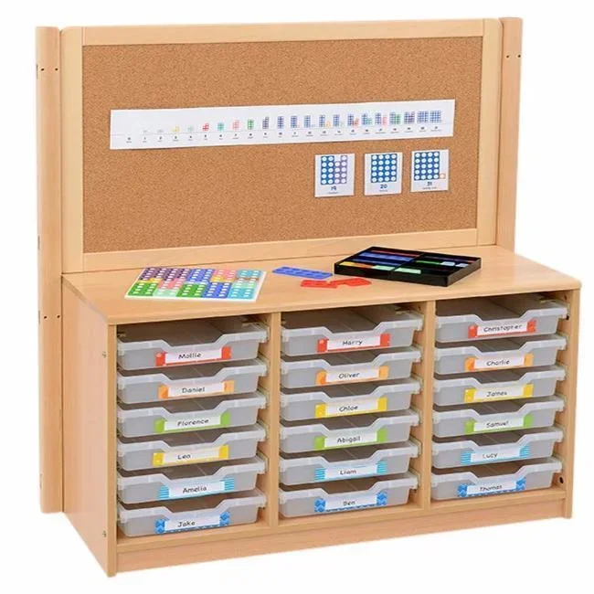 Rs Static Tray Storage Unit – 18 Shallow Trays + Cork Backboard