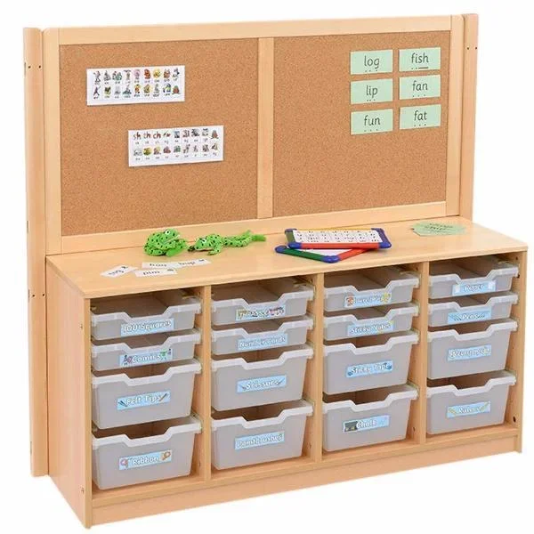Rs Static Tray Storage Unit – 8 Deep & 8 Shallow Trays + Cork Backboard