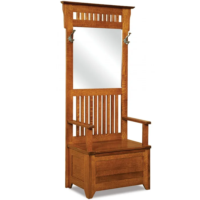 Ruskin Amish Entryway Bench with Storage, Hooks & Mirror