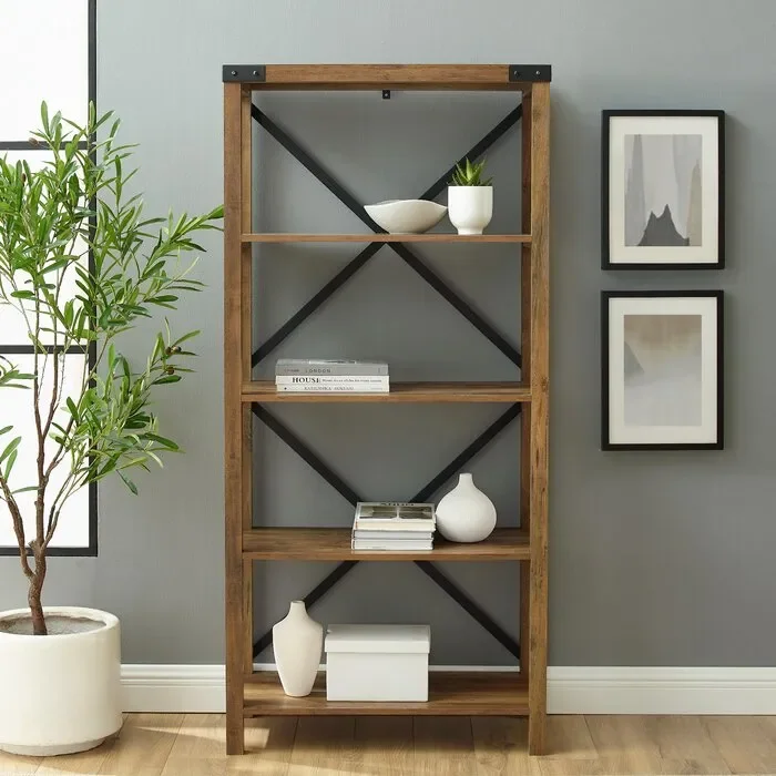Rustic Oak Gwen 64” H x 30” W Etagere Bookcase