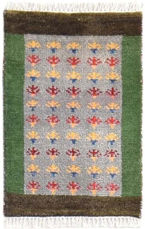 Salli Wool Grey Rug 1′ X 2′ Southwestern Hand Knotted American Tribal