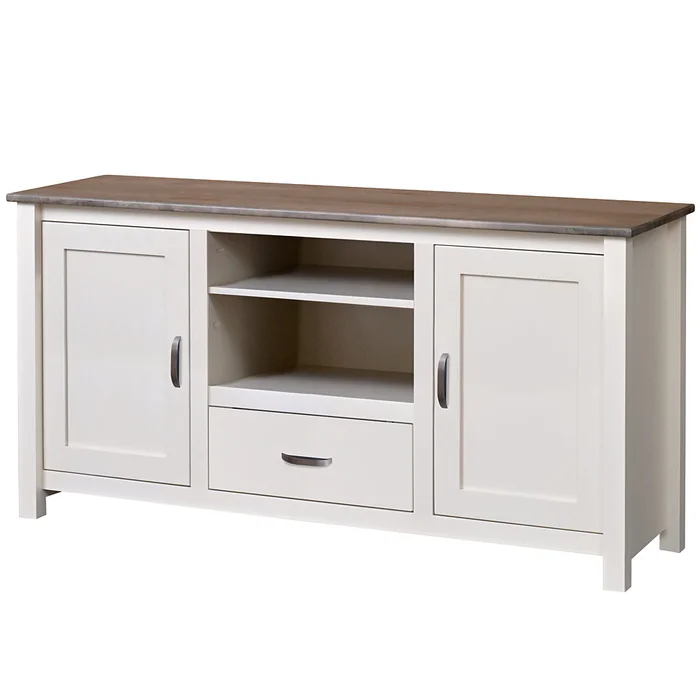 Sanibel Island Wormy Maple Top TV Stand with Doors, Shelves and Drawer (In 3 Sizes)