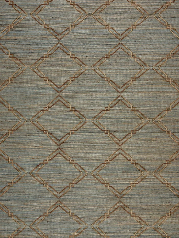 SCALAMANDRE MONROE EMBROIDERED GRASSCLOTH DIAMOND , OGEE GLACIER – SC 0001WP88383 NEW SKU # SCWP883830001