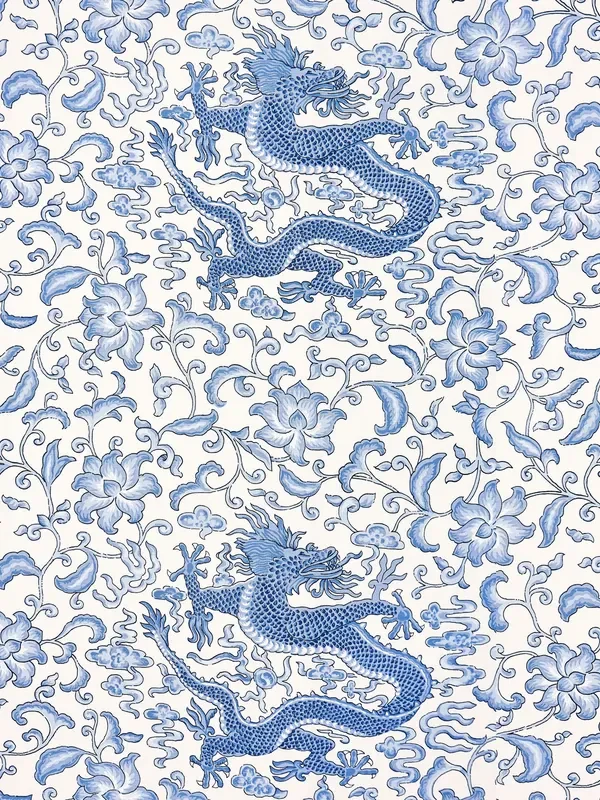 Scalamandre SC 000716558 HYACINTH BLUE CHI’EN DRAGON LINEN PRINT Fabric